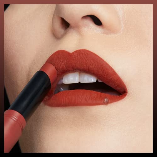 Maybelline Ultimatte lipstick application close-up shows cushiony, comfortable feel.