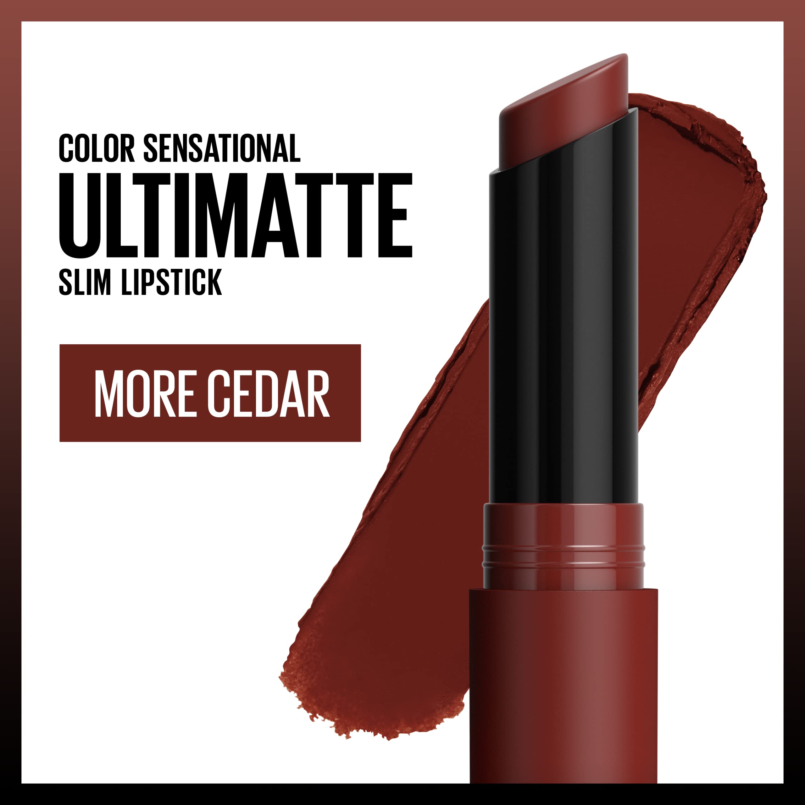 Maybelline Ultimatte deep rust brown close-up with smooth glide and non-drying matte finish.