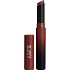 Maybelline Ultimatte More Cedar swatch shows bold, deep rust-brown color.