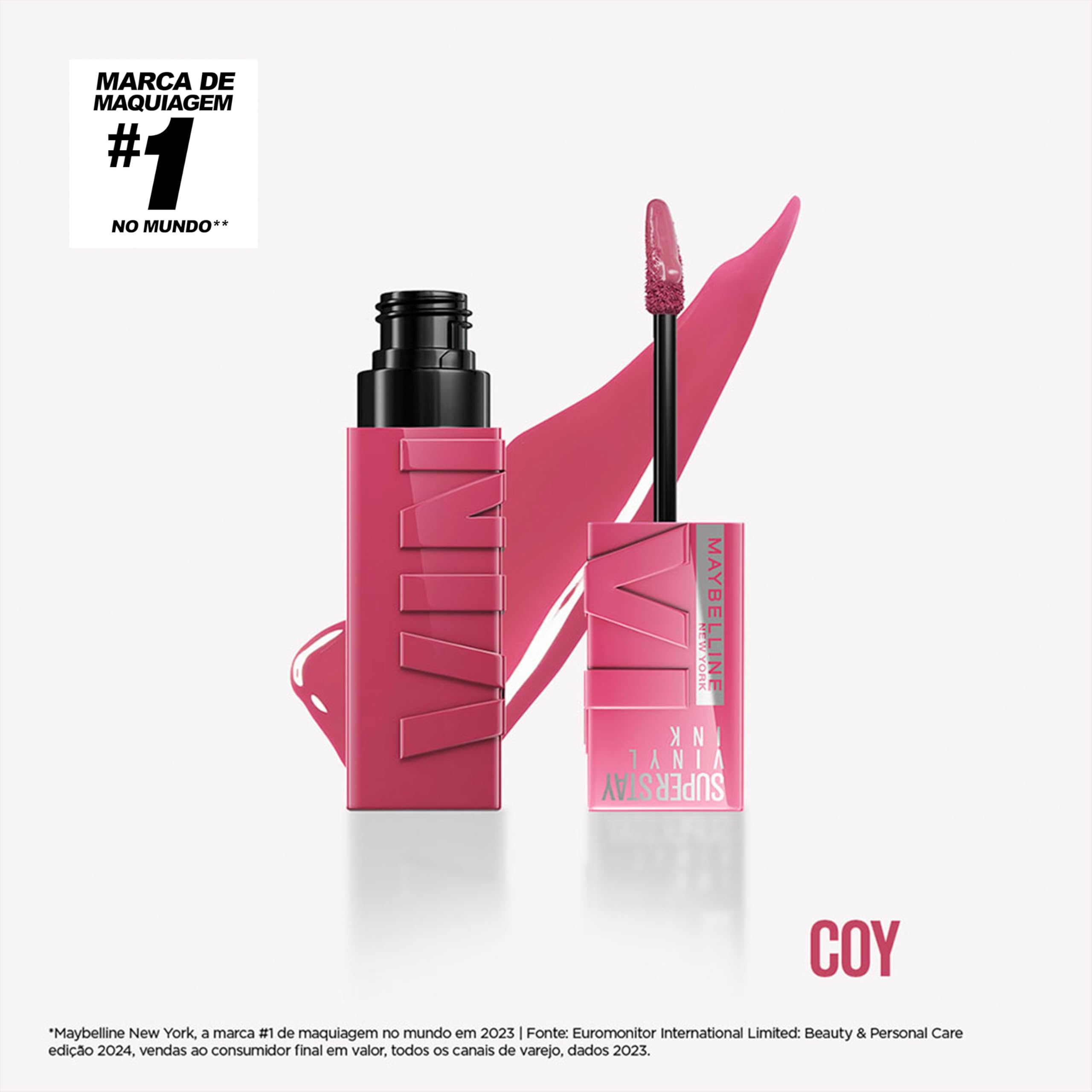 Maybelline Vinyl Ink Rose Mauve Nude lip close-up showing rich color