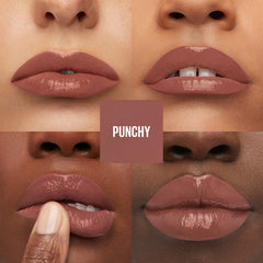 Maybelline Vinyl Ink nude shock swatch displays versatile nude shade for daily looks.