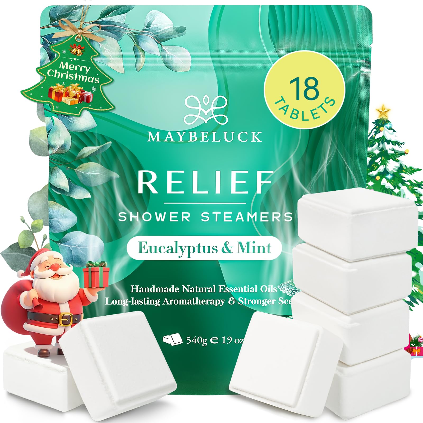 Maybeluck eucalyptus mint shower steamer packaging ready for gifting