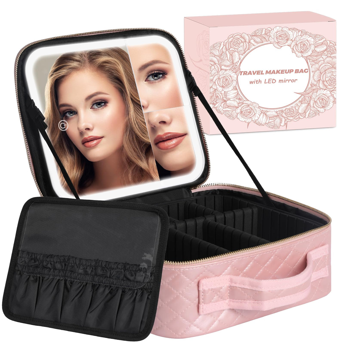 MAYFIY makeup bag with LED mirror closed for compact travel storage