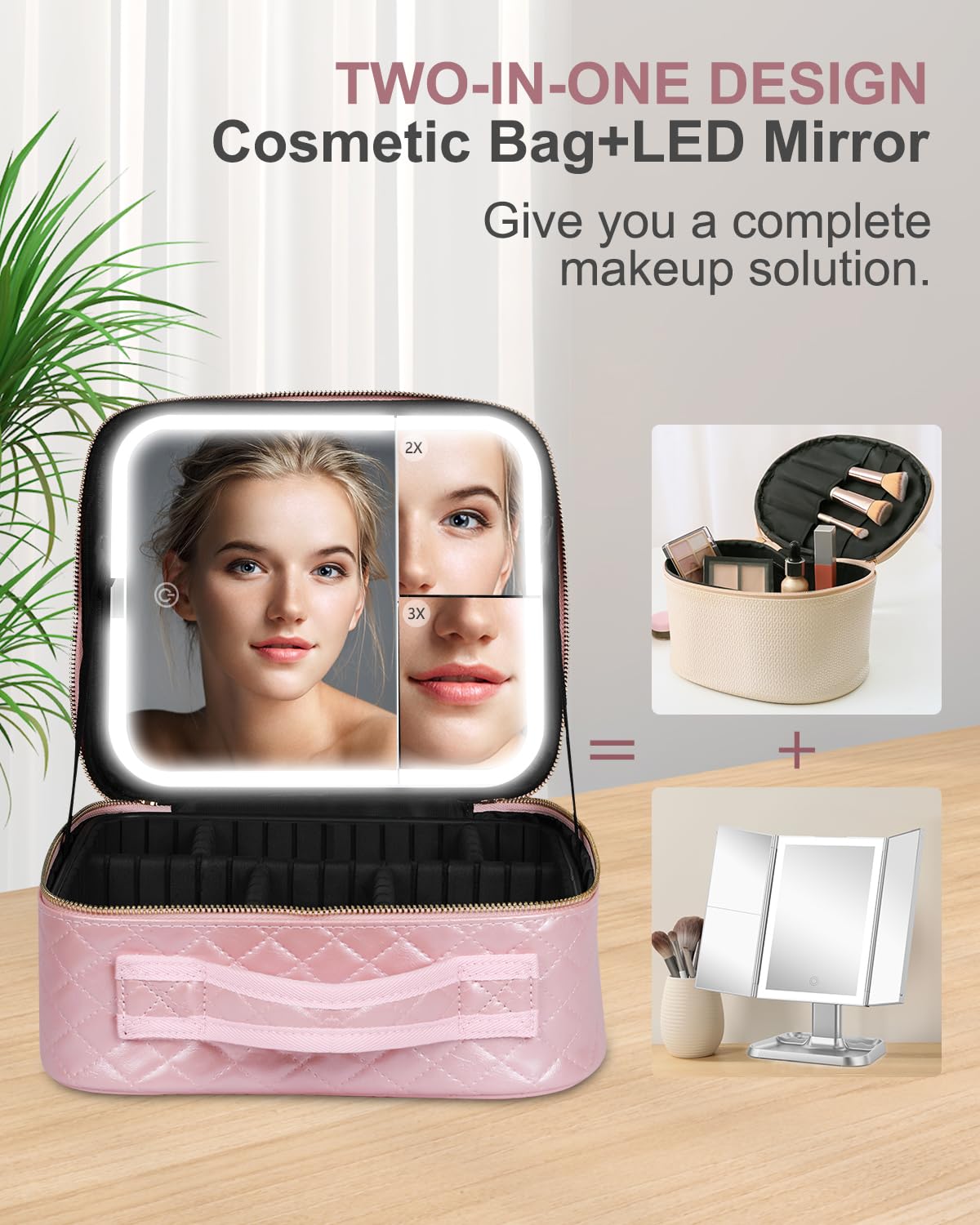 MAYFIY makeup bag LED mirror open with bright lighting for precision