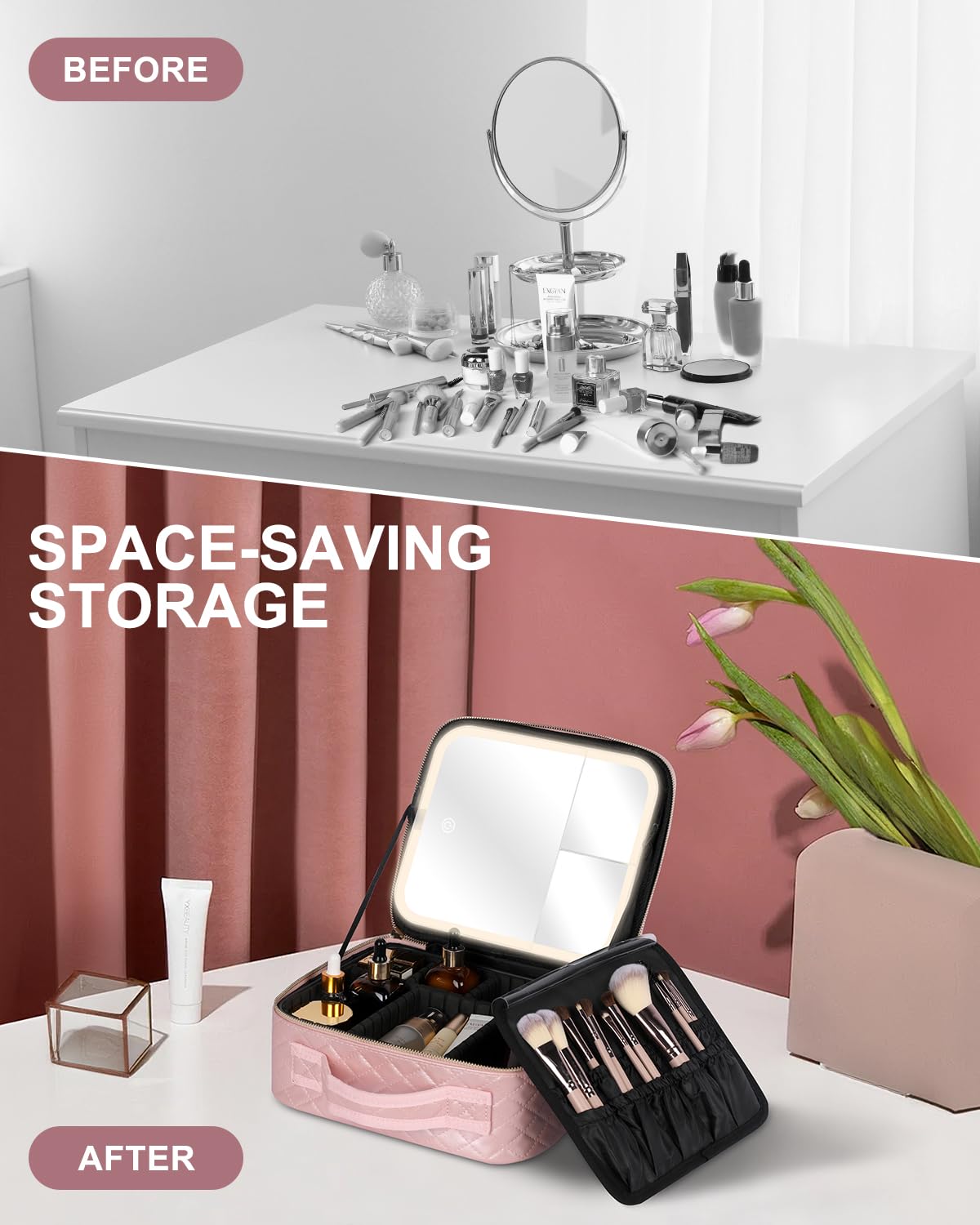 MAYFIY makeup bag water-resistant PU leather exterior for travel protection