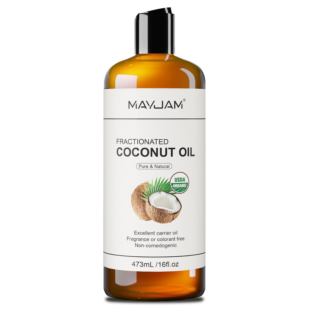 MAYJAM Organic Fractionated Coconut Oil bottle pour supports daily skin and hair hydration