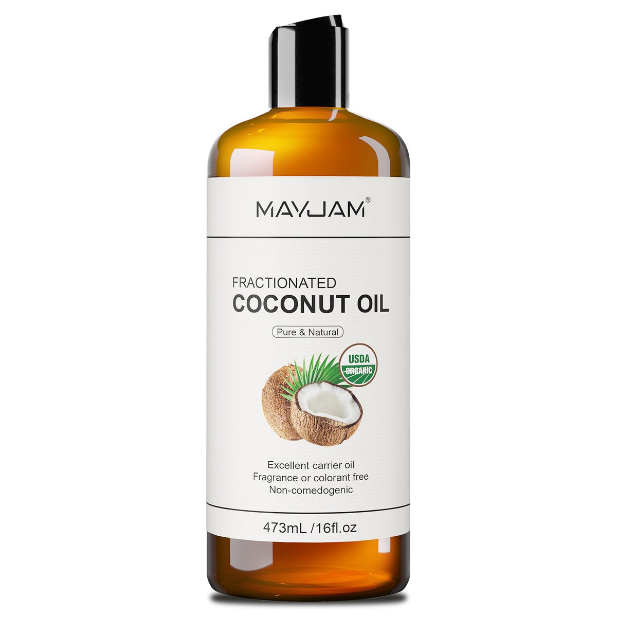 MAYJAM Organic Fractionated Coconut Oil bottle pour supports daily skin and hair hydration