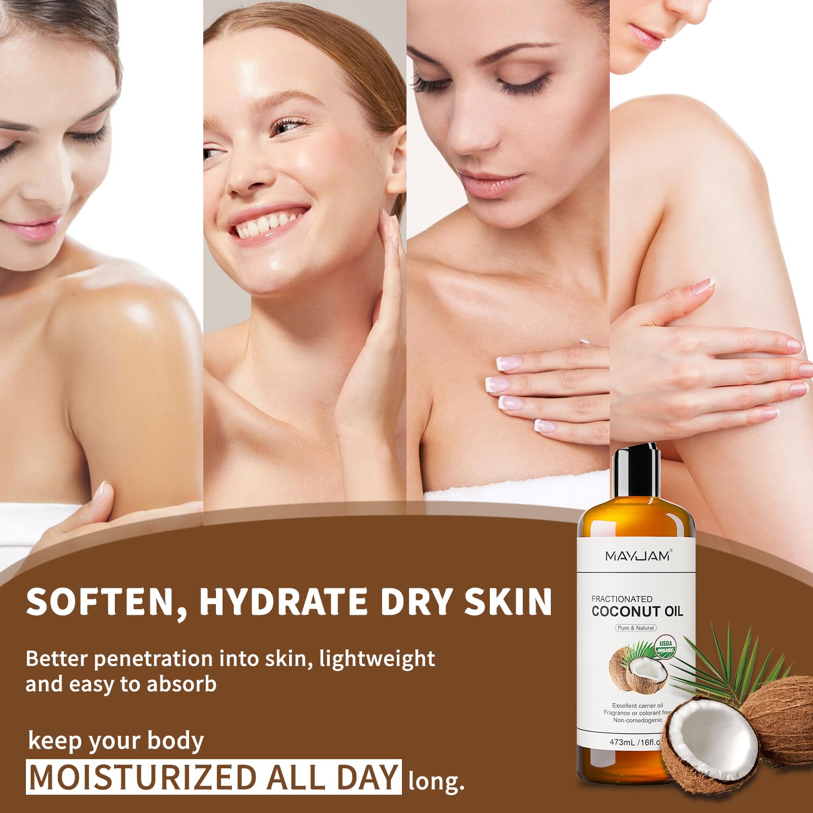 MAYJAM coconut oil massage application reveals versatile body massage oil