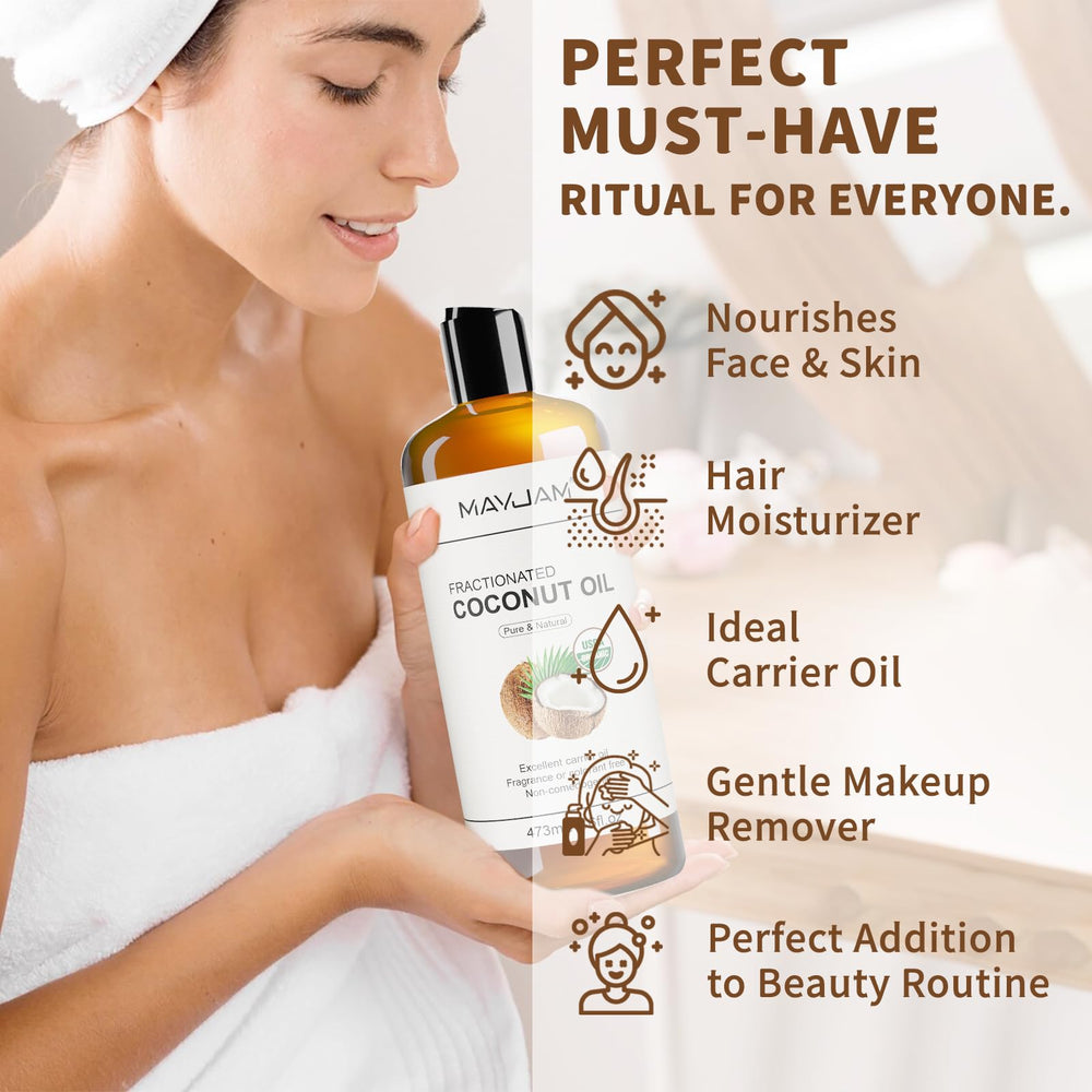 MAYJAM Organic Fractionated Coconut Oil skin-application demonstrates quick absorption and softness