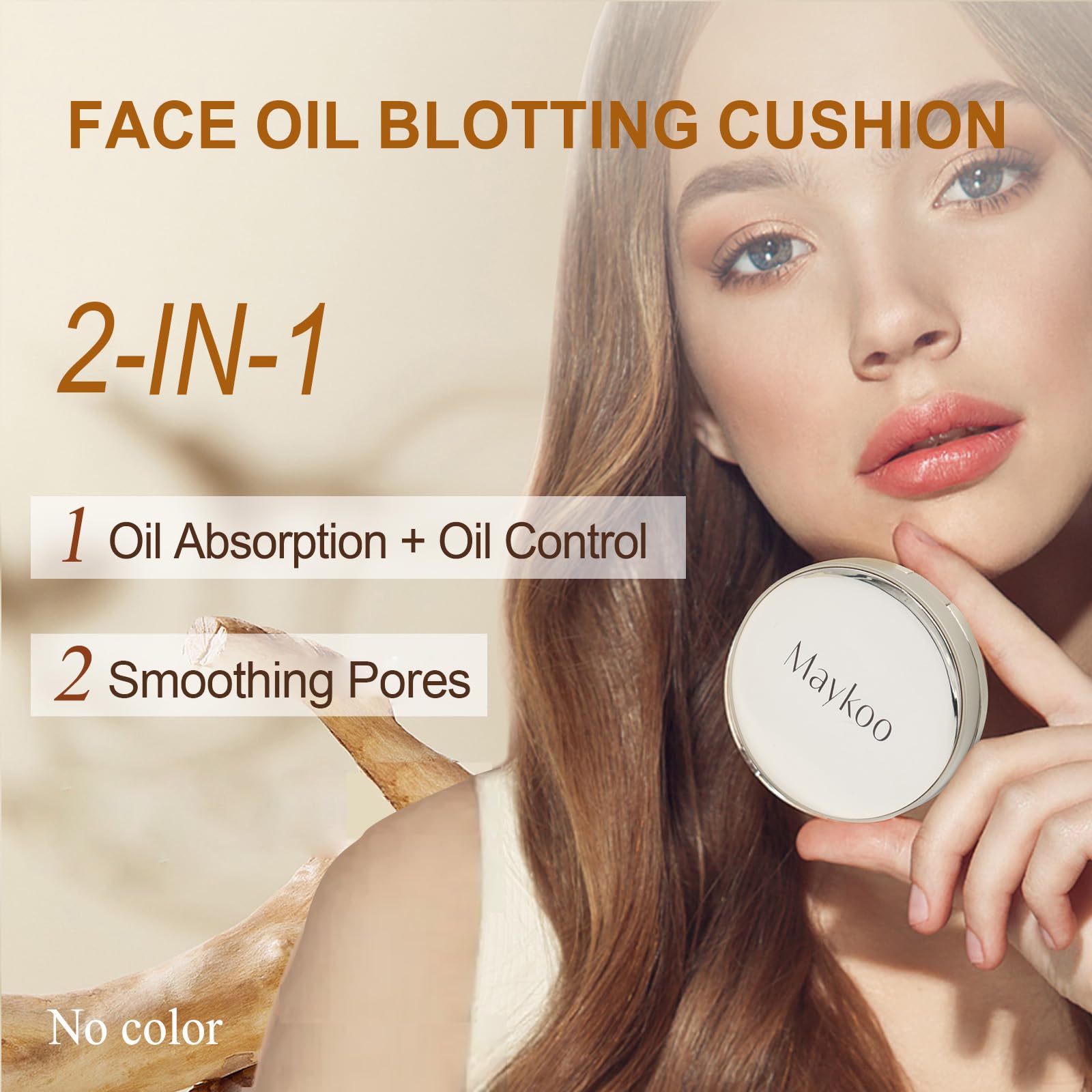 MAYKOO Face Oil Blotting Cushion application captures easy on-the-go touch-ups without disturbing makeup.
