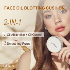 MAYKOO Face Oil Blotting Cushion application captures easy on-the-go touch-ups without disturbing makeup.