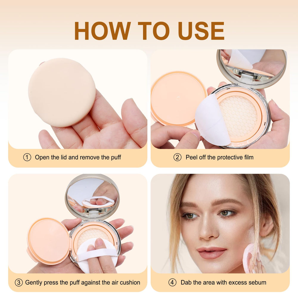 MAYKOO on-the-go case shows built-in mirror and puff for quick touch-ups.