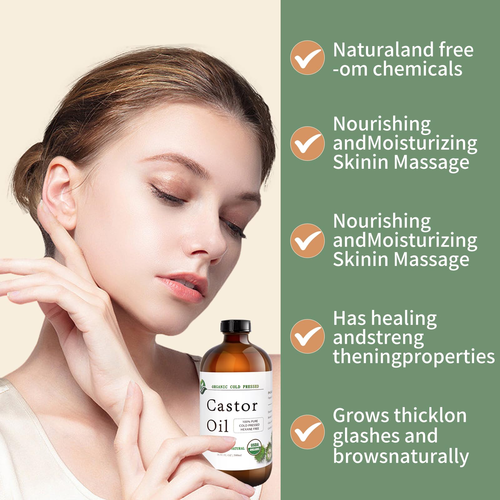 MAYLINK Castor Oil bottle cap closeup highlights pure formula for daily care