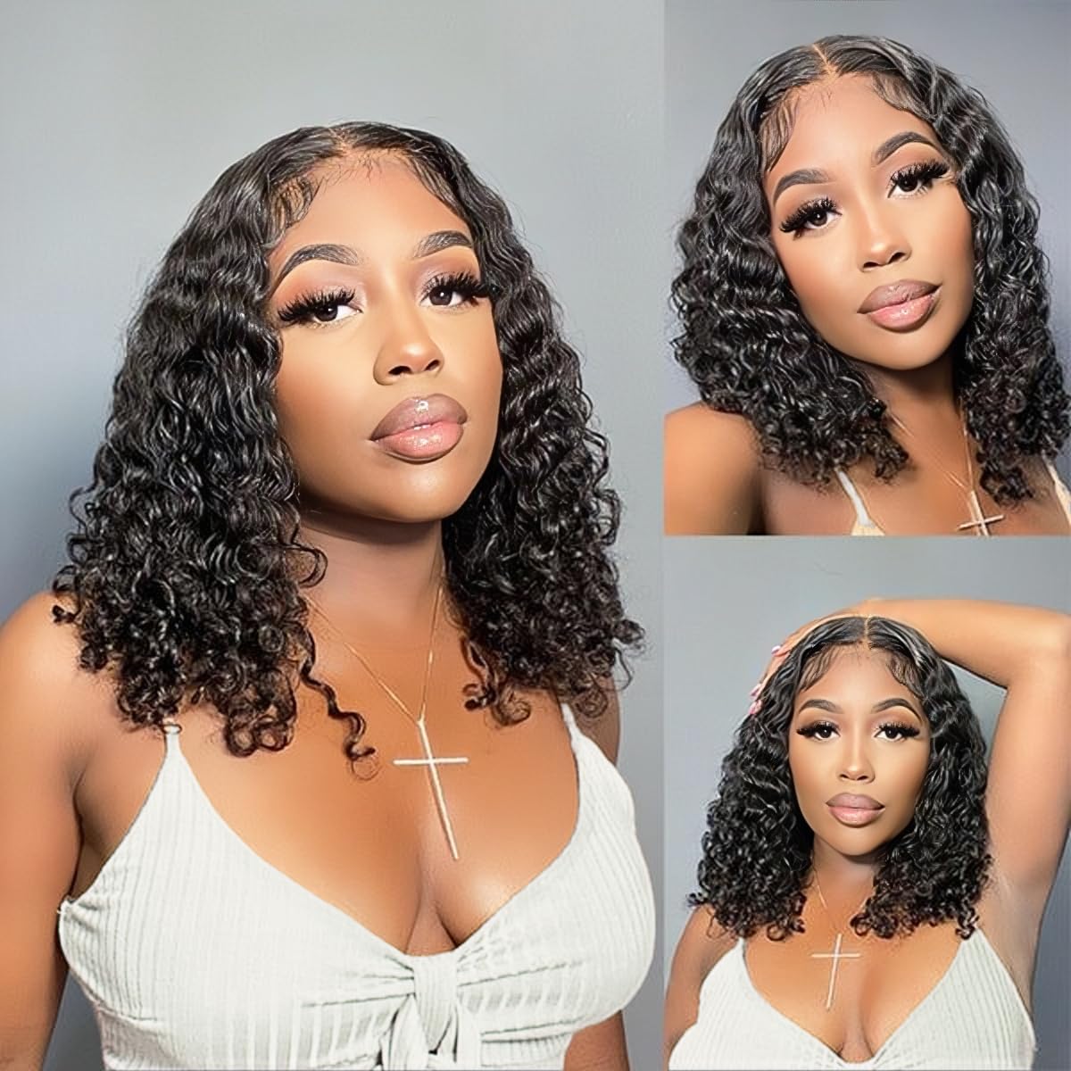 Maytune deep wave bob wig 4x4 lace closure blends naturally for a seamless part.