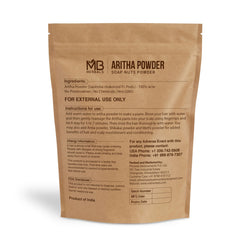 Close-up of MB Herbals Aritha powder texture ready for gentle cleansing and scalp care.