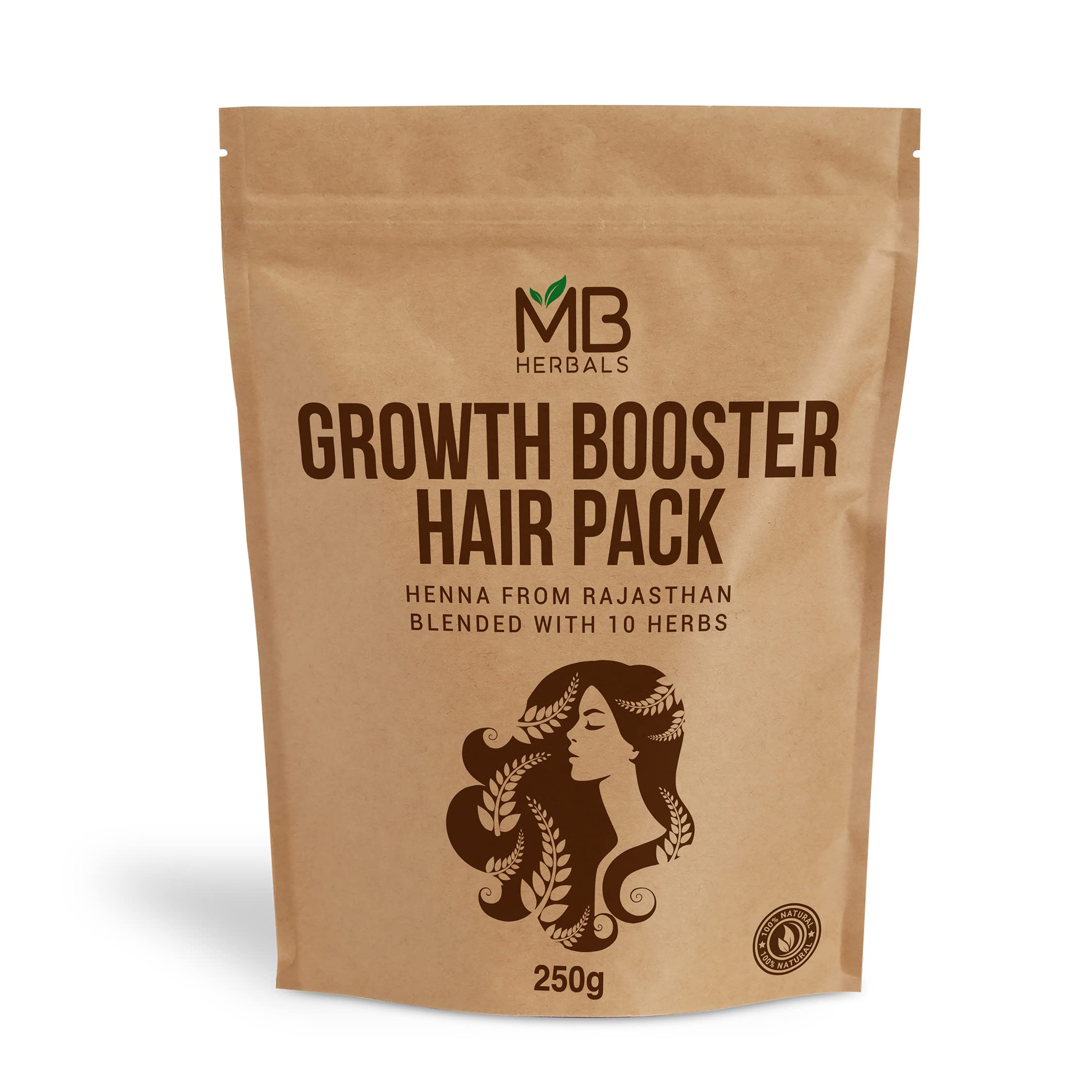 MB Herbals Growth Booster Hair Pack powder in a bowl for nourishing hair care