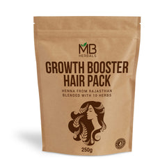 MB Herbals Growth Booster Hair Pack powder in a bowl for nourishing hair care