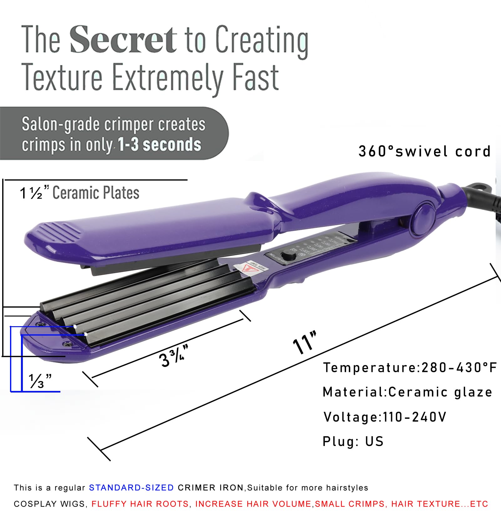MBHAIR ceramic crimper iron close-up of ceramic plate for gentle heat