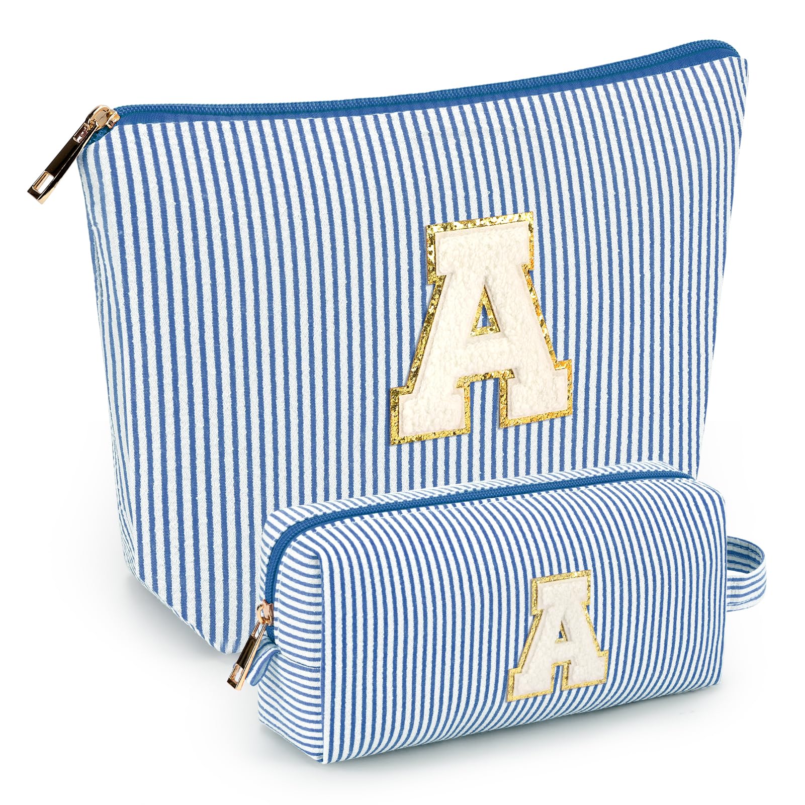 Mibasies initial makeup bag blue A front view for travel organization