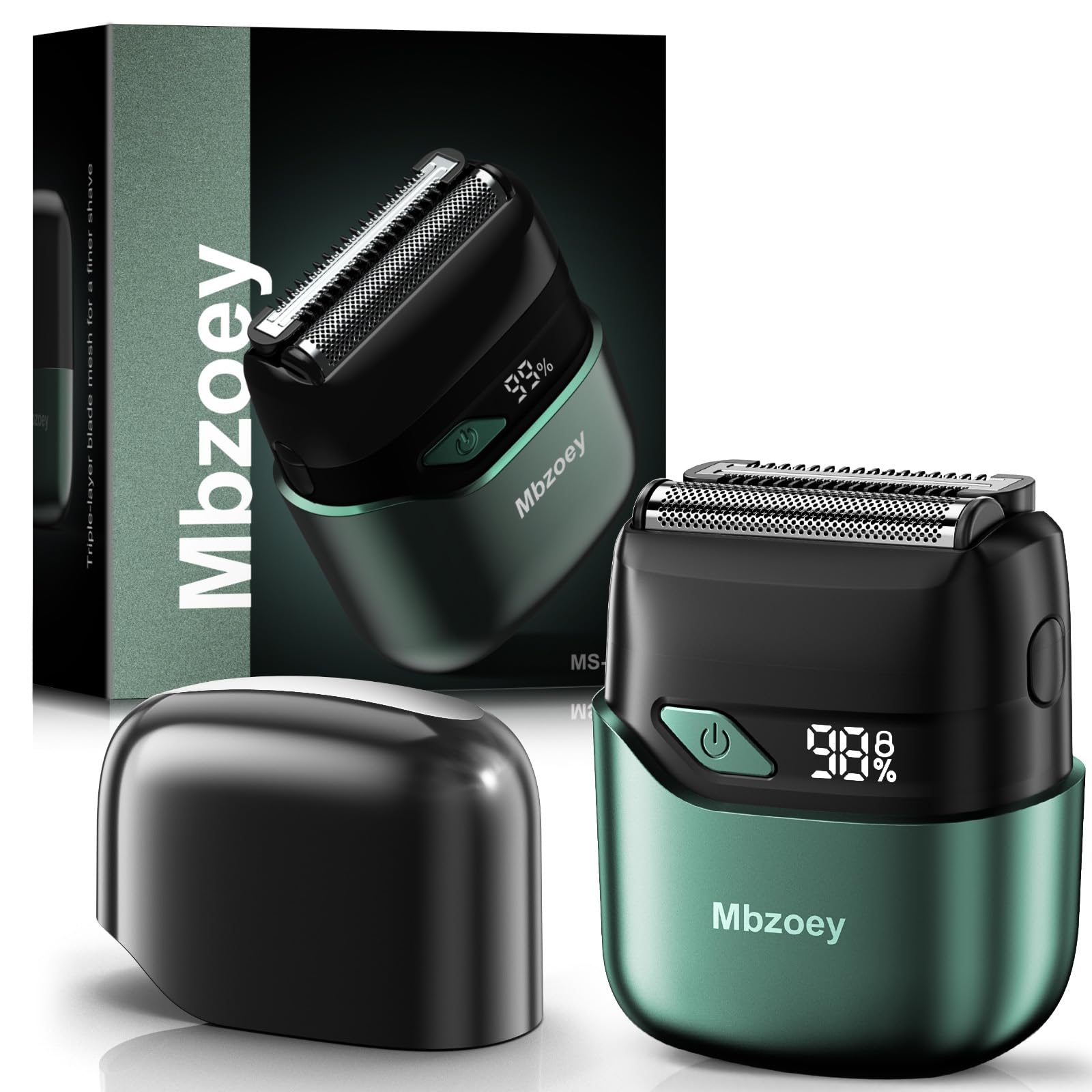 Mbzoey Emerald Green shaver front view showing ergonomic grip for smooth daily shaving