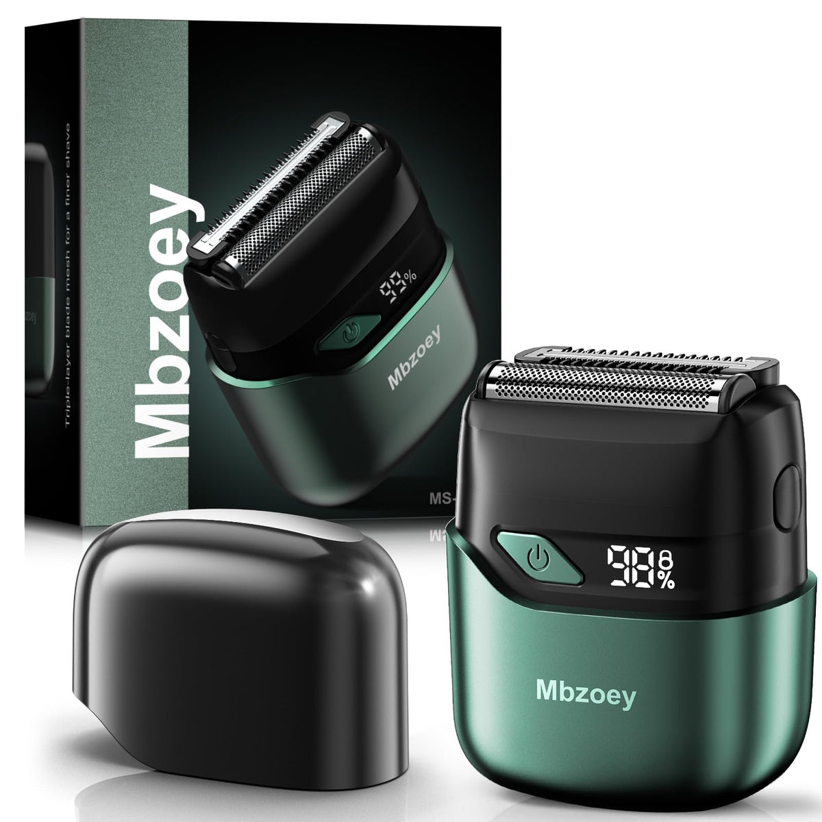 Mbzoey Emerald Green shaver front view showing ergonomic grip for smooth daily shaving