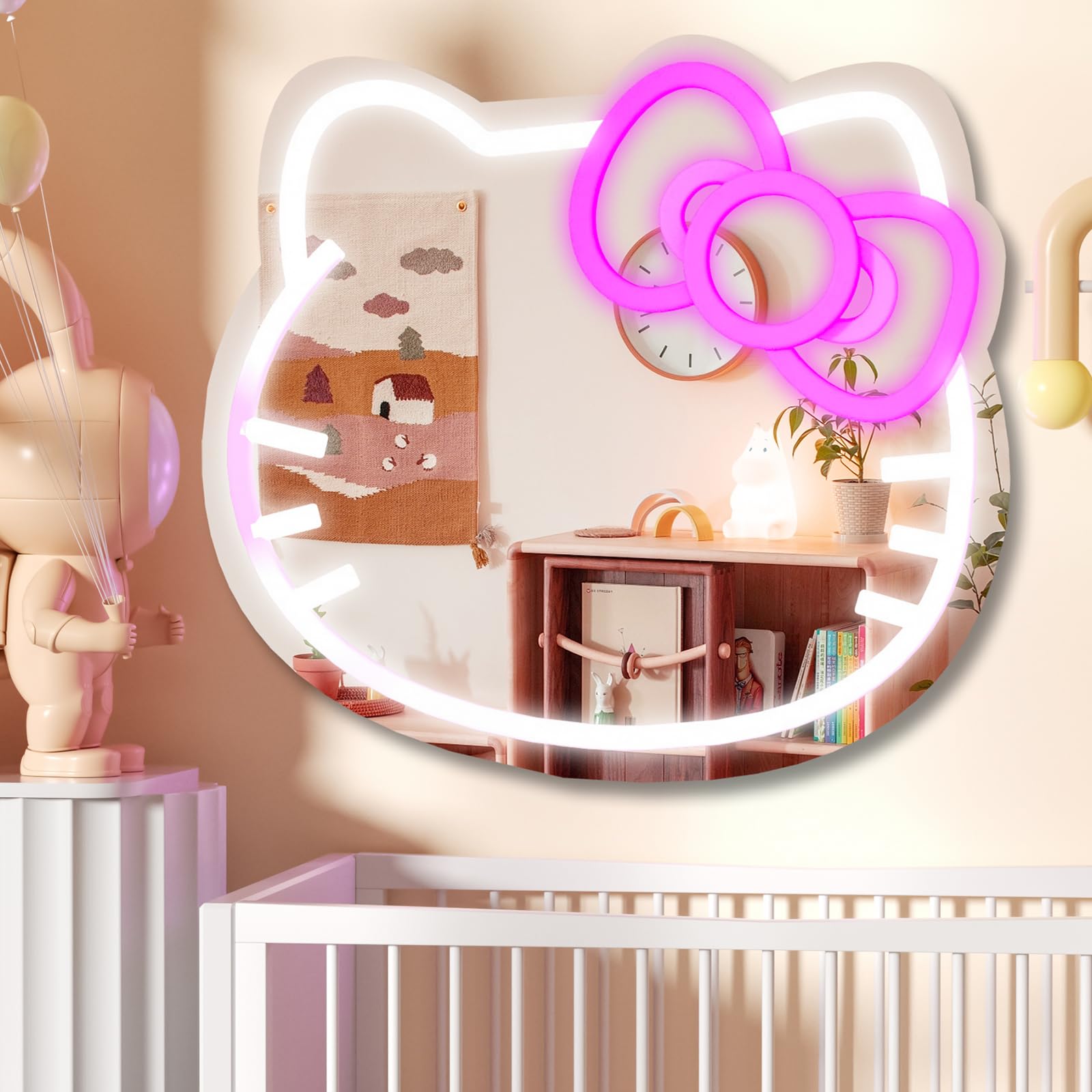 MCJSGSP Anime Hello Kit Cat neon sign mirror for makeup-ready wall glow.