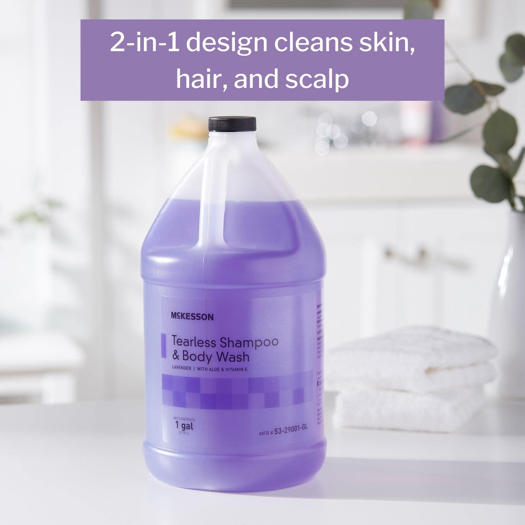 McKesson body wash lavender bottle highlighting skin-friendly cleansing and moisture.