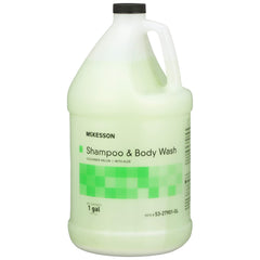 McKesson body wash and shampoo bottle front view highlighting 2-in-1 cleansing for hair and skin