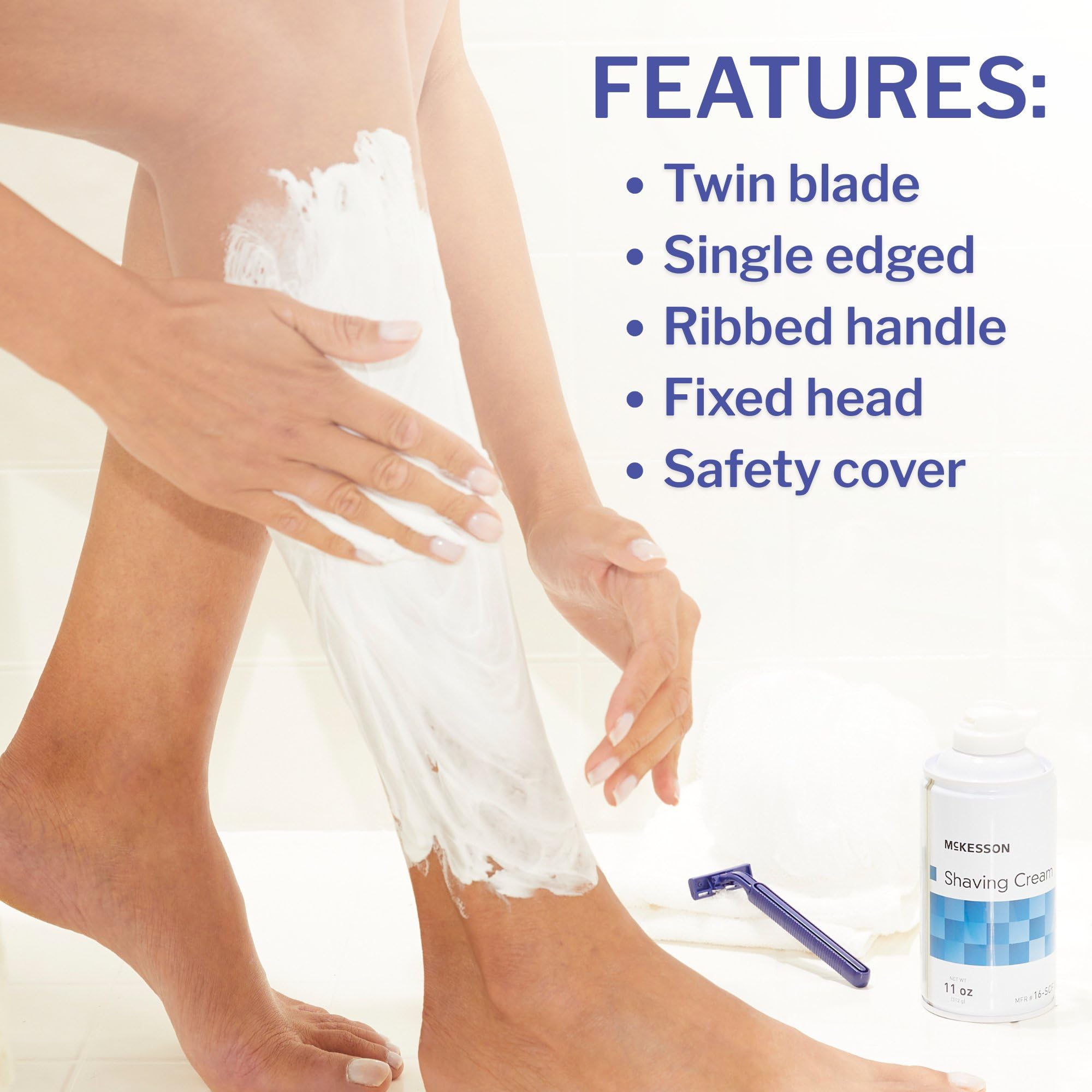 McKesson disposable razors safety cap shown for hygienic handling and storage.