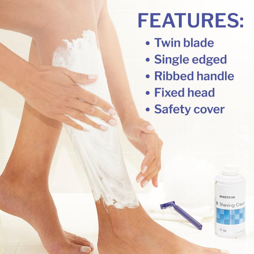McKesson disposable razors safety cap shown for hygienic handling and storage.