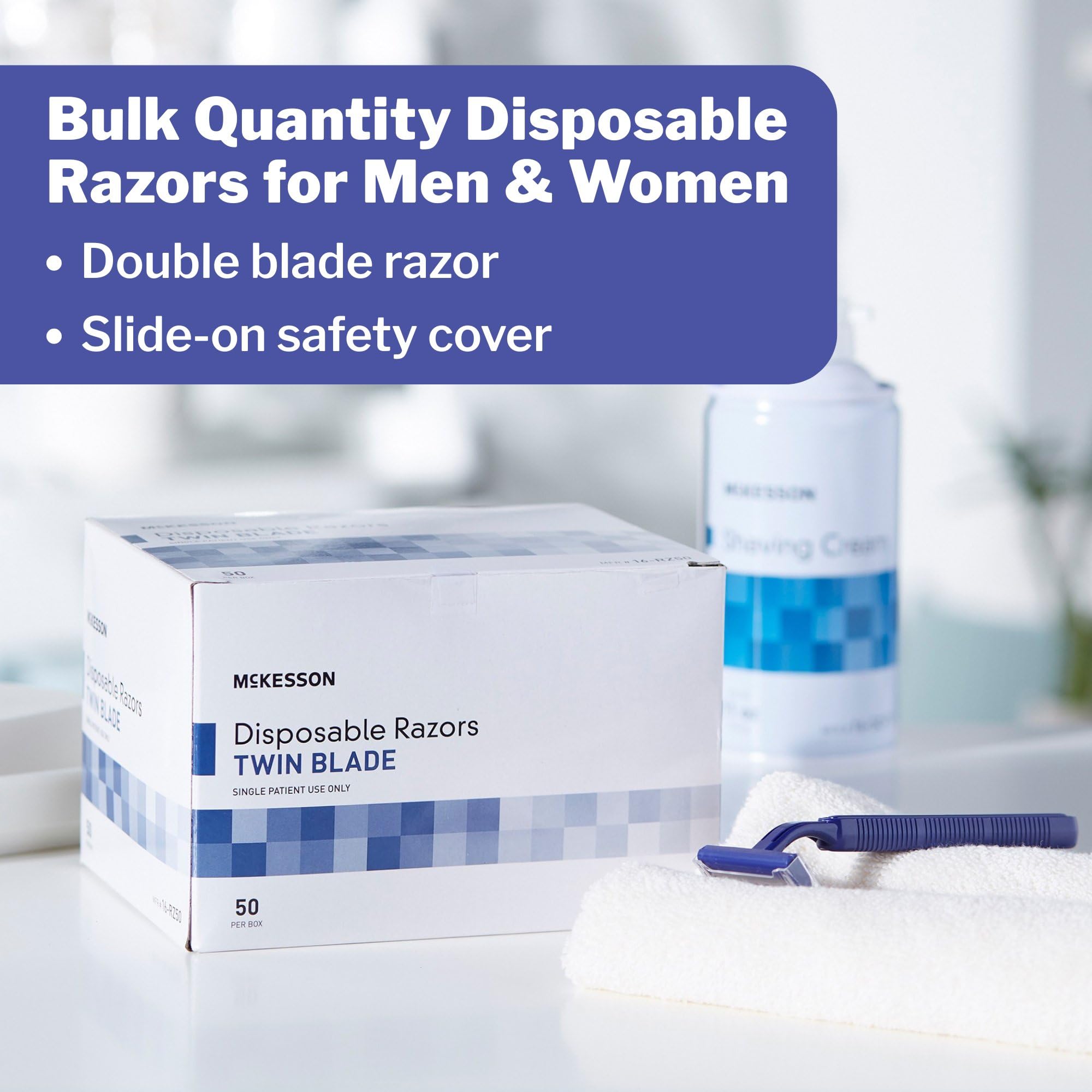 McKesson razor packaging for hospital kits highlighting ready-to-use bulk supply.