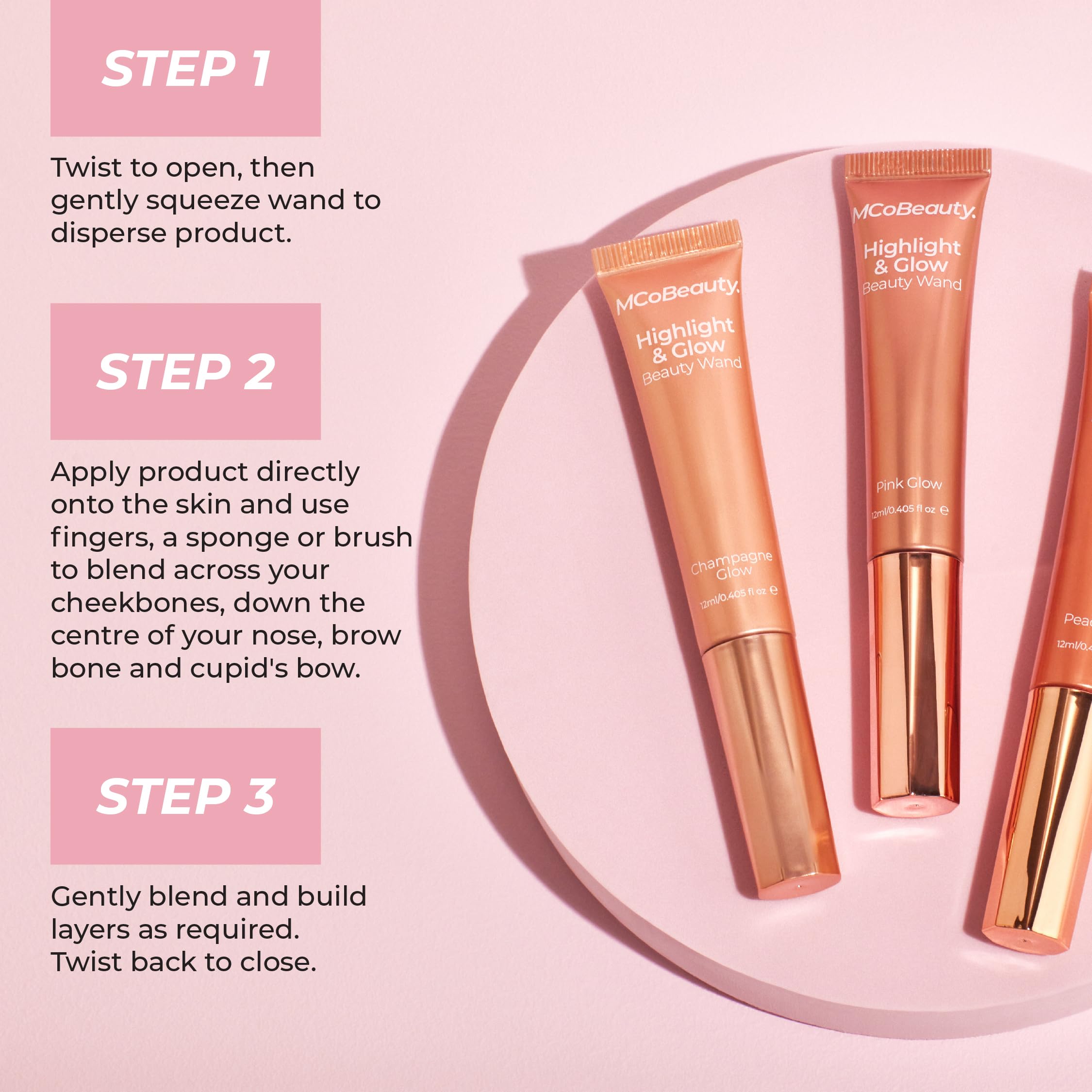 MCoBeauty Champagne glow texture close-up shows creamy, blendable finish.