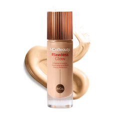 MCoBeauty Flawless Glow Filter arm swatch shows luminous base for soft radiance.
