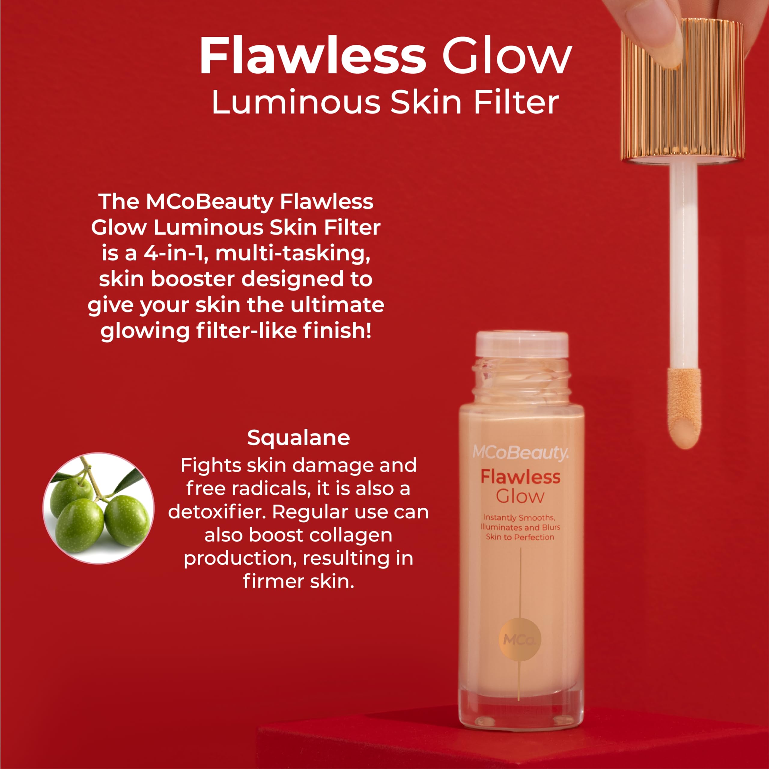 MCoBeauty Flawless Glow Filter highlights cupid’s bow for subtle dew.