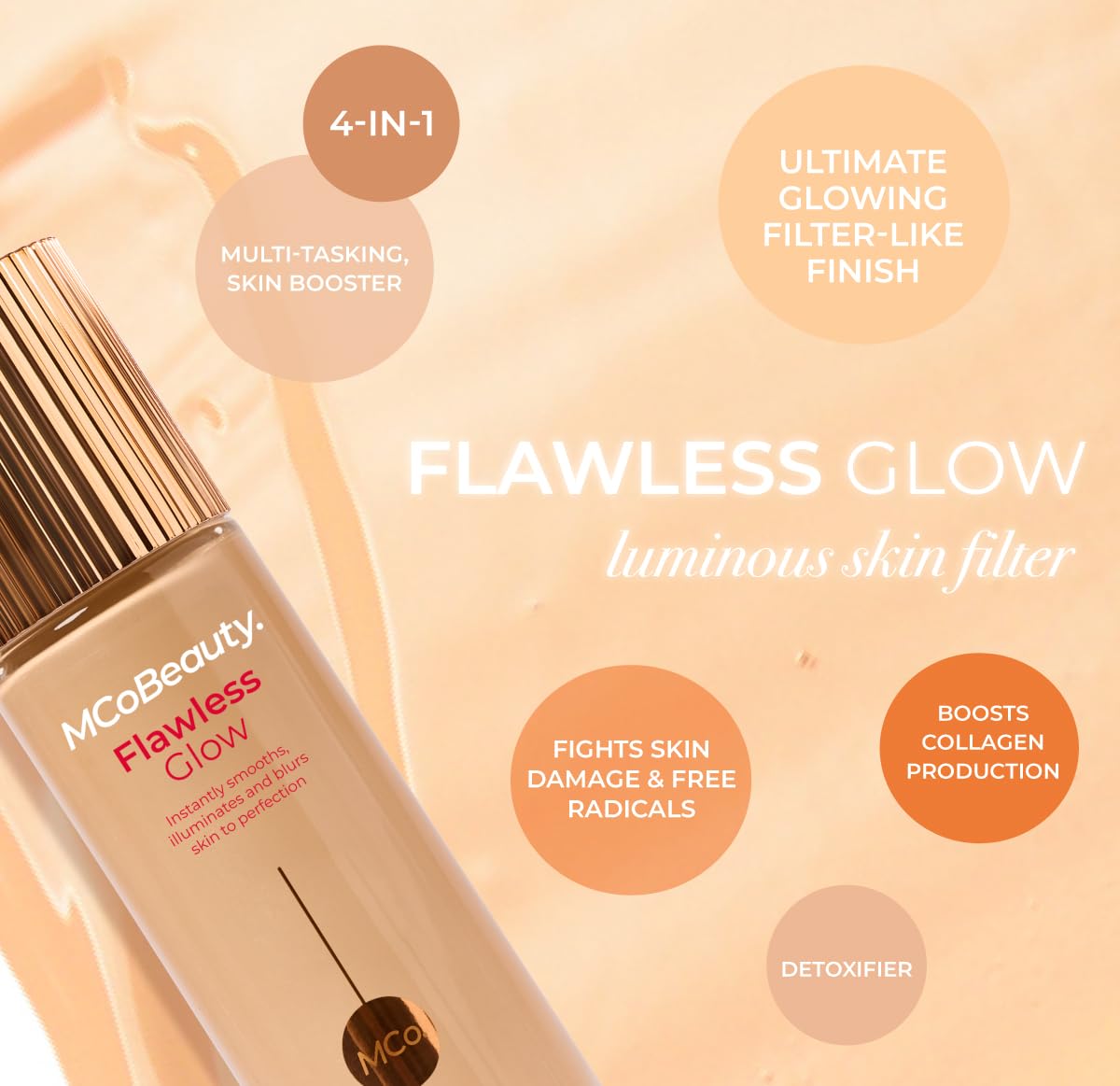 MCoBeauty Flawless Glow mixed with foundation—boosts luminosity without heaviness