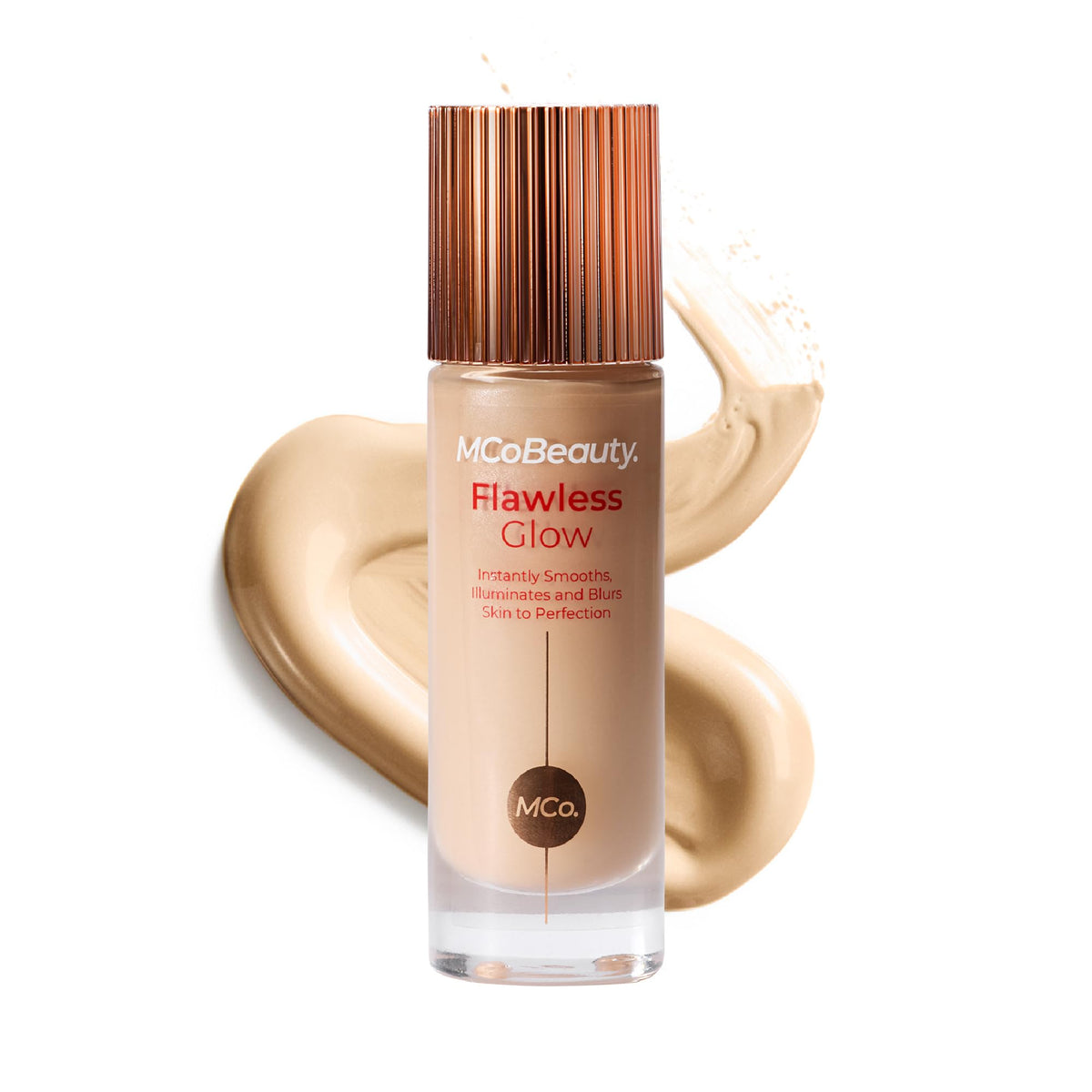 MCoBeauty Flawless Glow bottle—luminous skin filter for radiant complexion