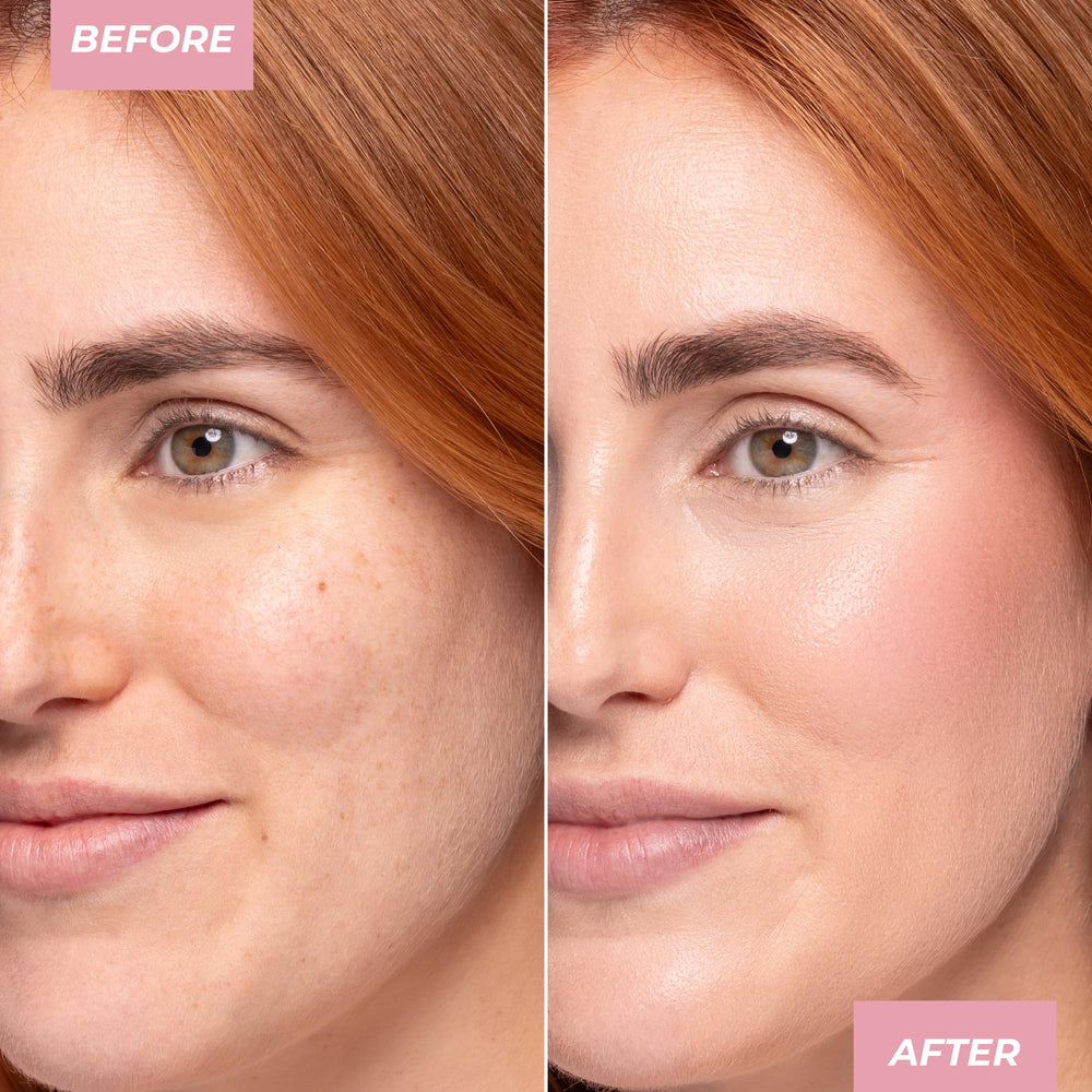 MCoBeauty Flawless Glow skin texture close-up—soft-focus, luminous finish