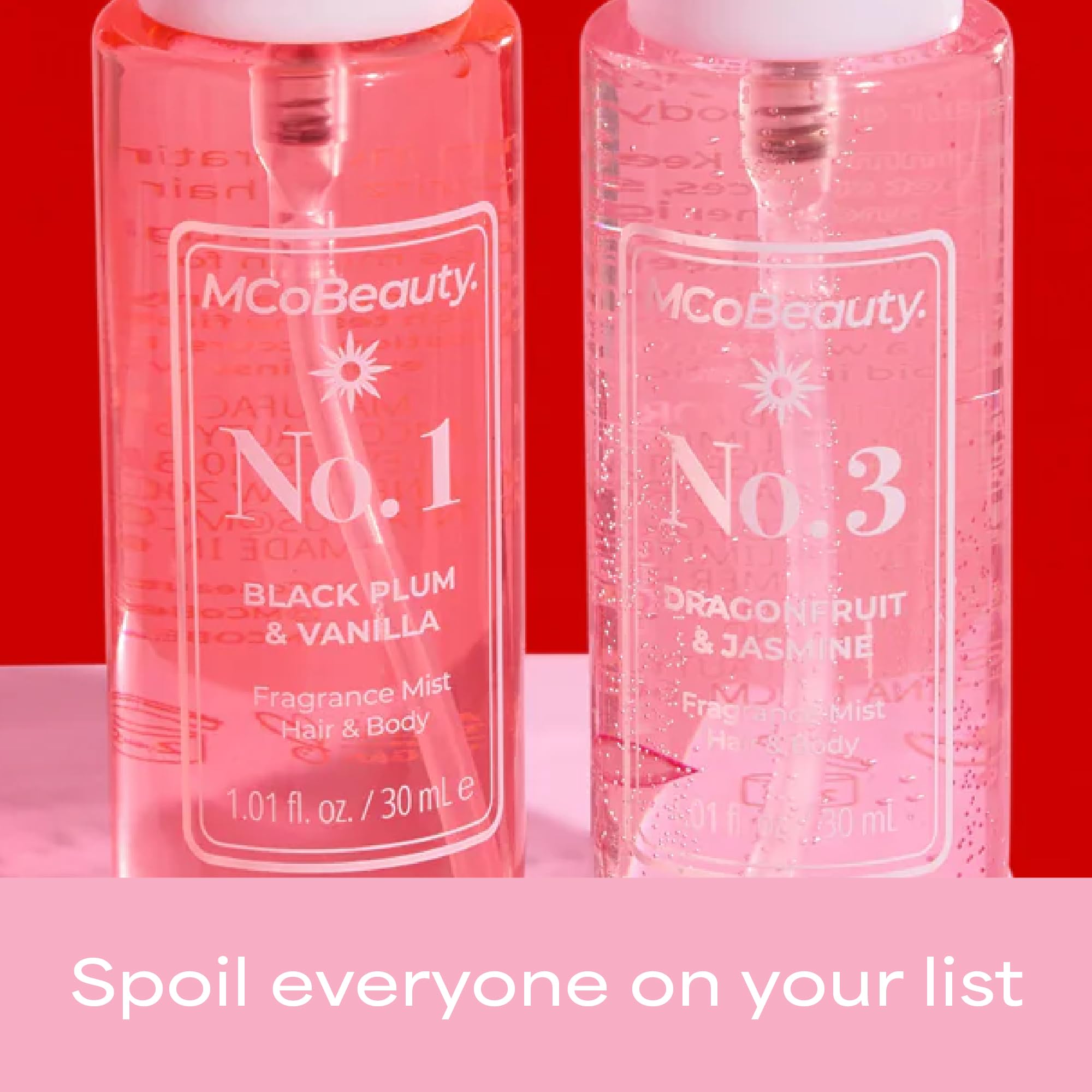 MCoBeauty cruelty-free label emphasizes ethical beauty in a compact bottle