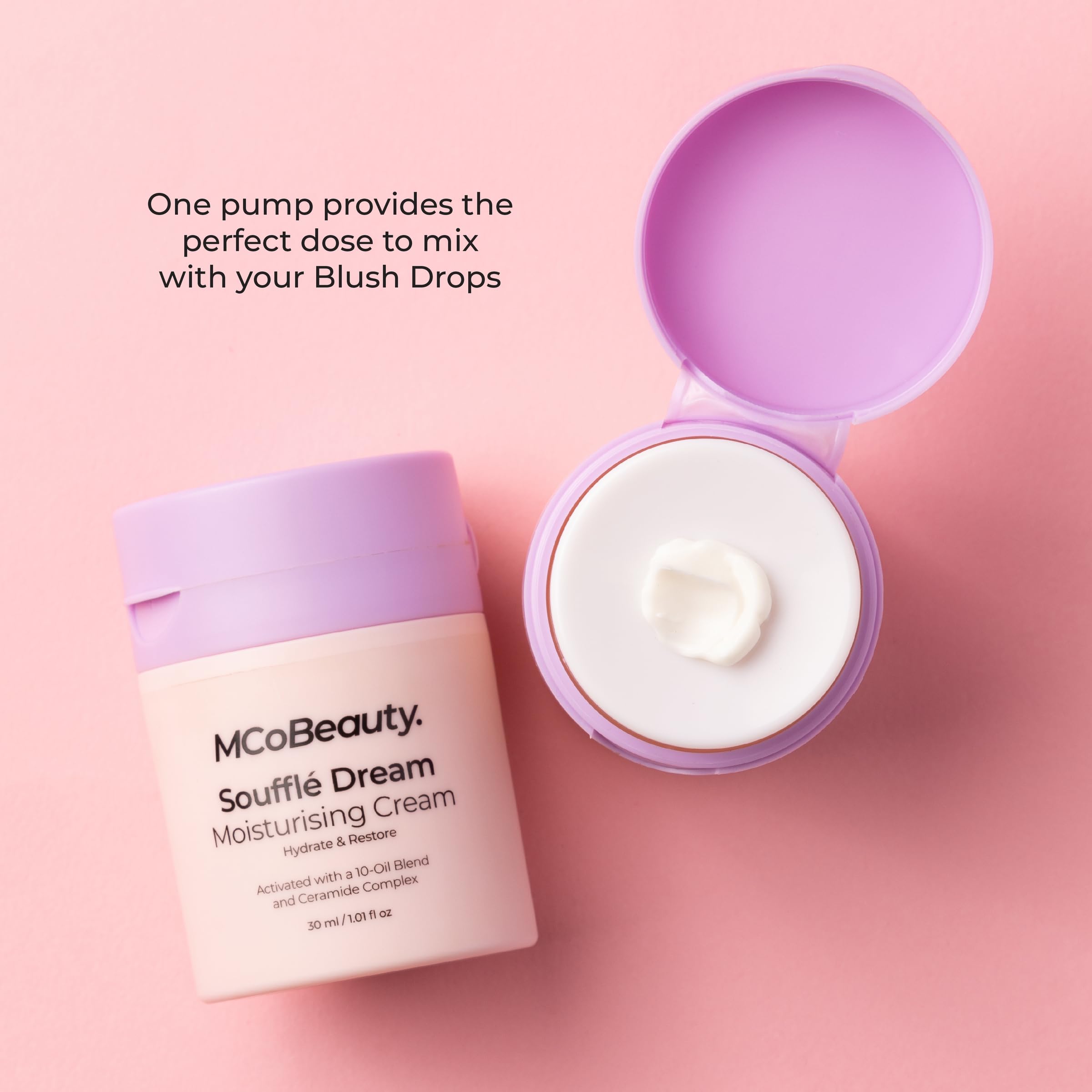 MCoBeauty Soufflé Dream lightweight-formula bottle emphasizes feather-light application