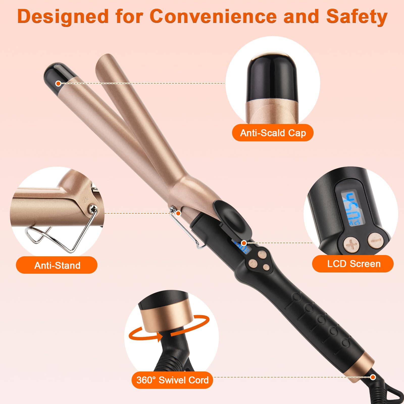 MCODON curling iron includes a 6-foot swivel cord and ergonomic design.
