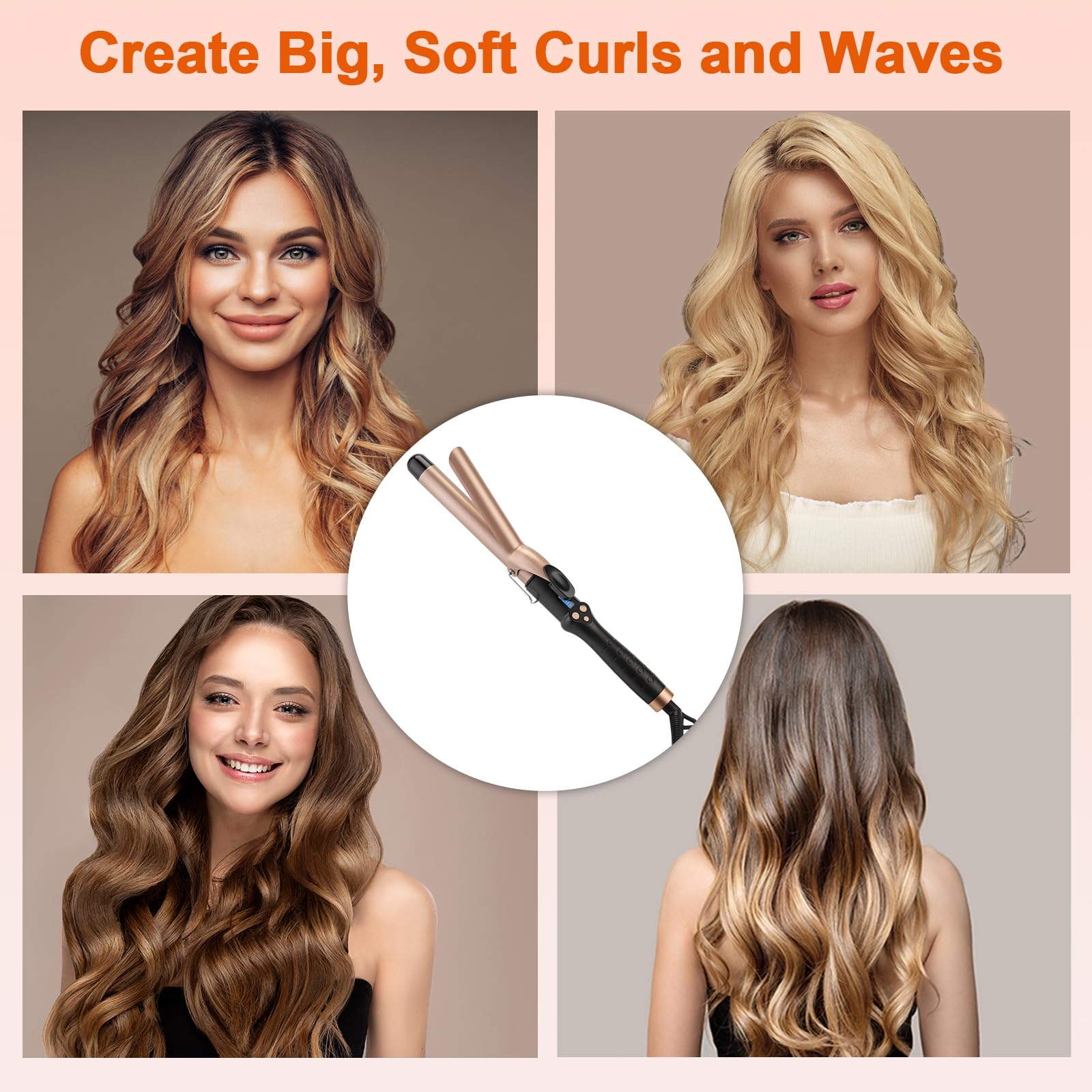 MCODON Curling Iron shows a 360-degree swivel cord for flexible styling.