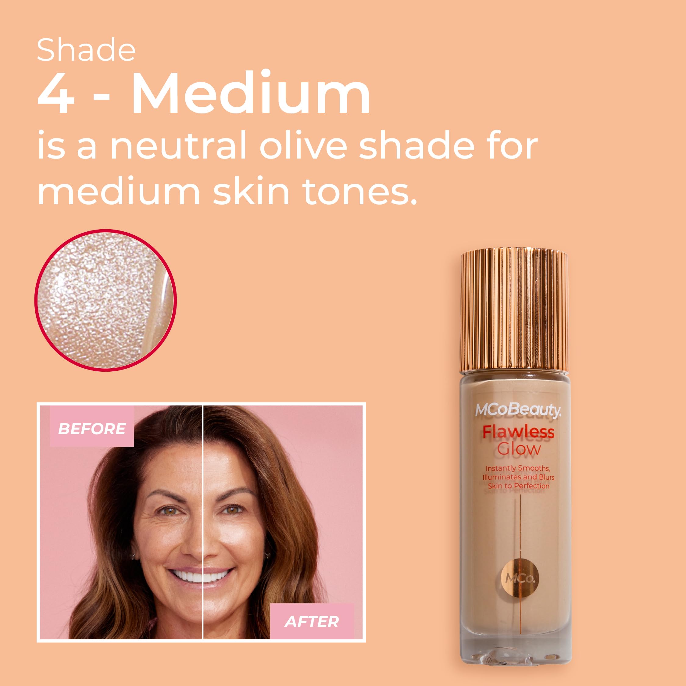 MCoBeauty Flawless Glow liquid highlighter on cheekbone adds dewiness