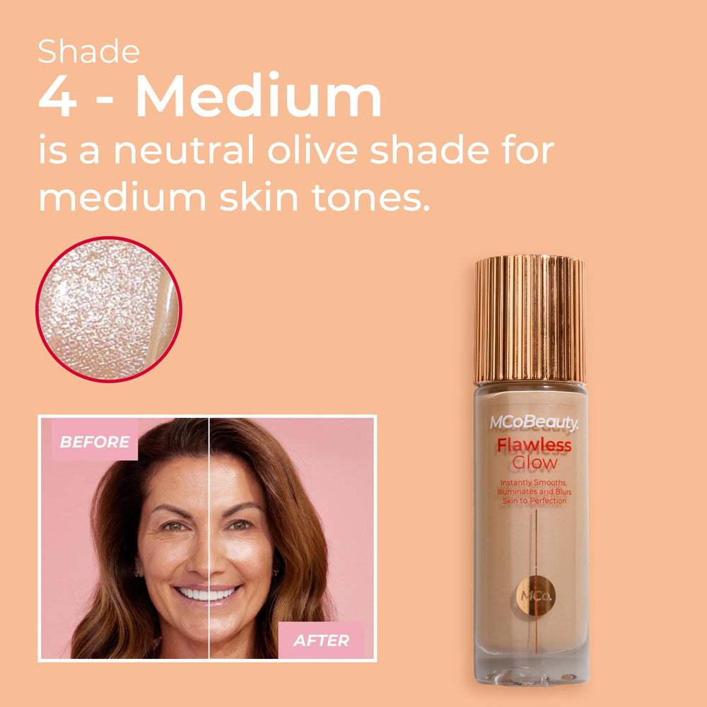 MCoBeauty Flawless Glow liquid highlighter on cheekbone adds dewiness