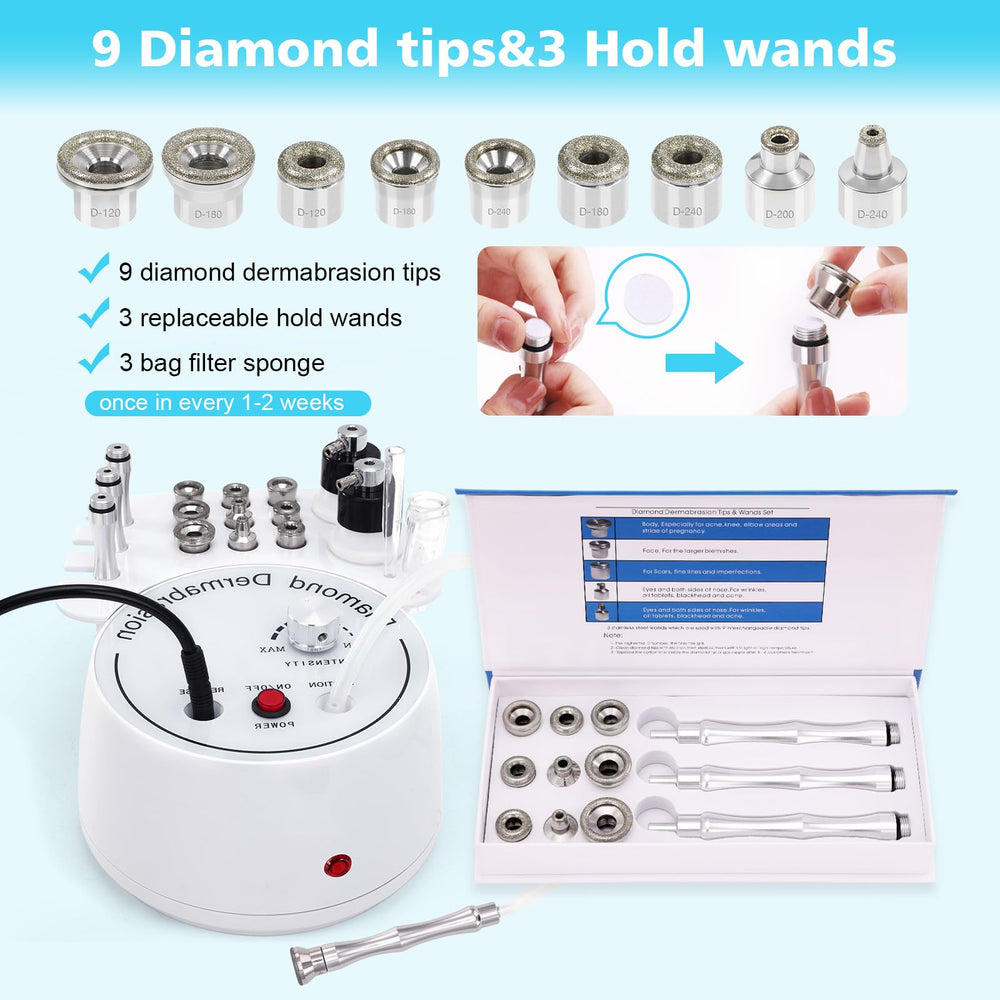 Mcwdoit diamond tips set enabling targeted exfoliation for different skin areas.
