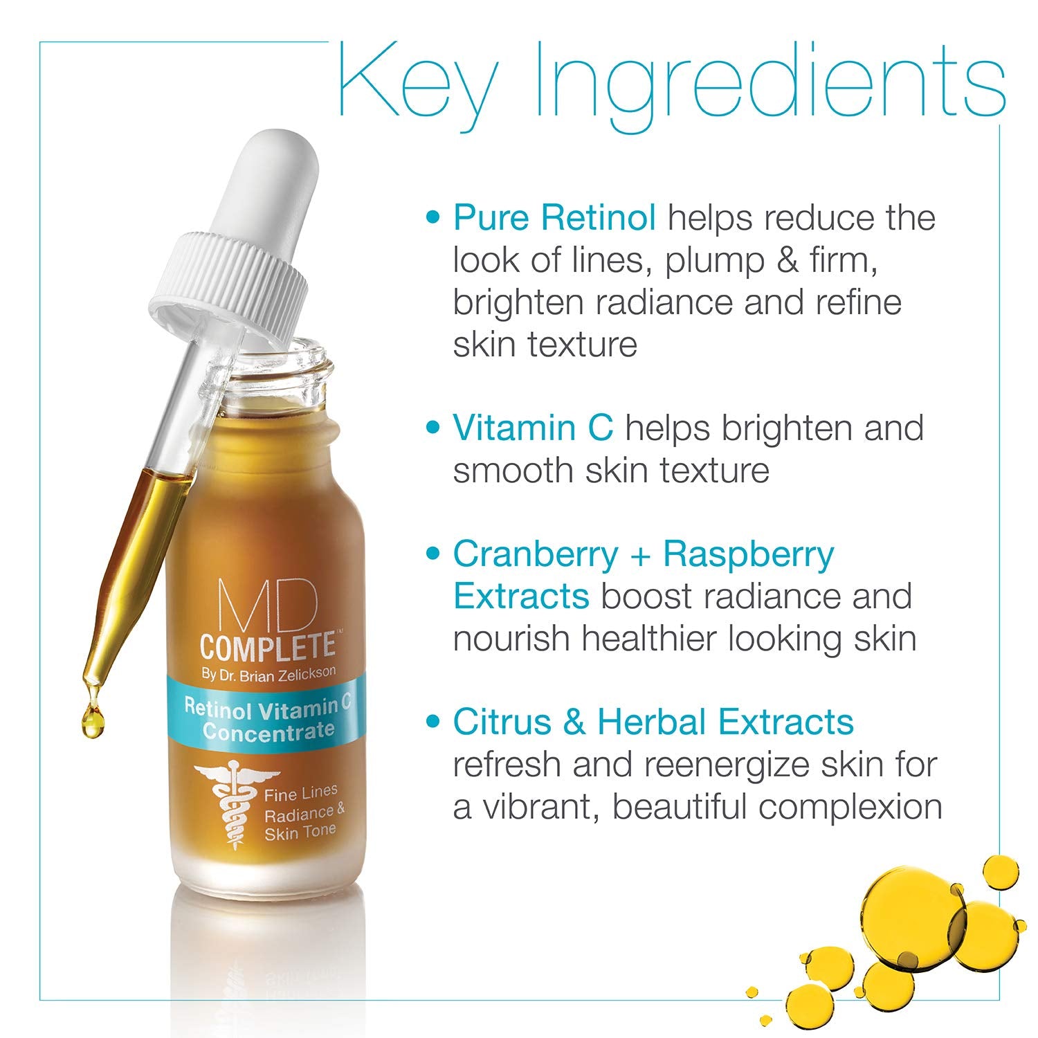 Hands applying MD Complete serum to skin for smoother texture and radiance
