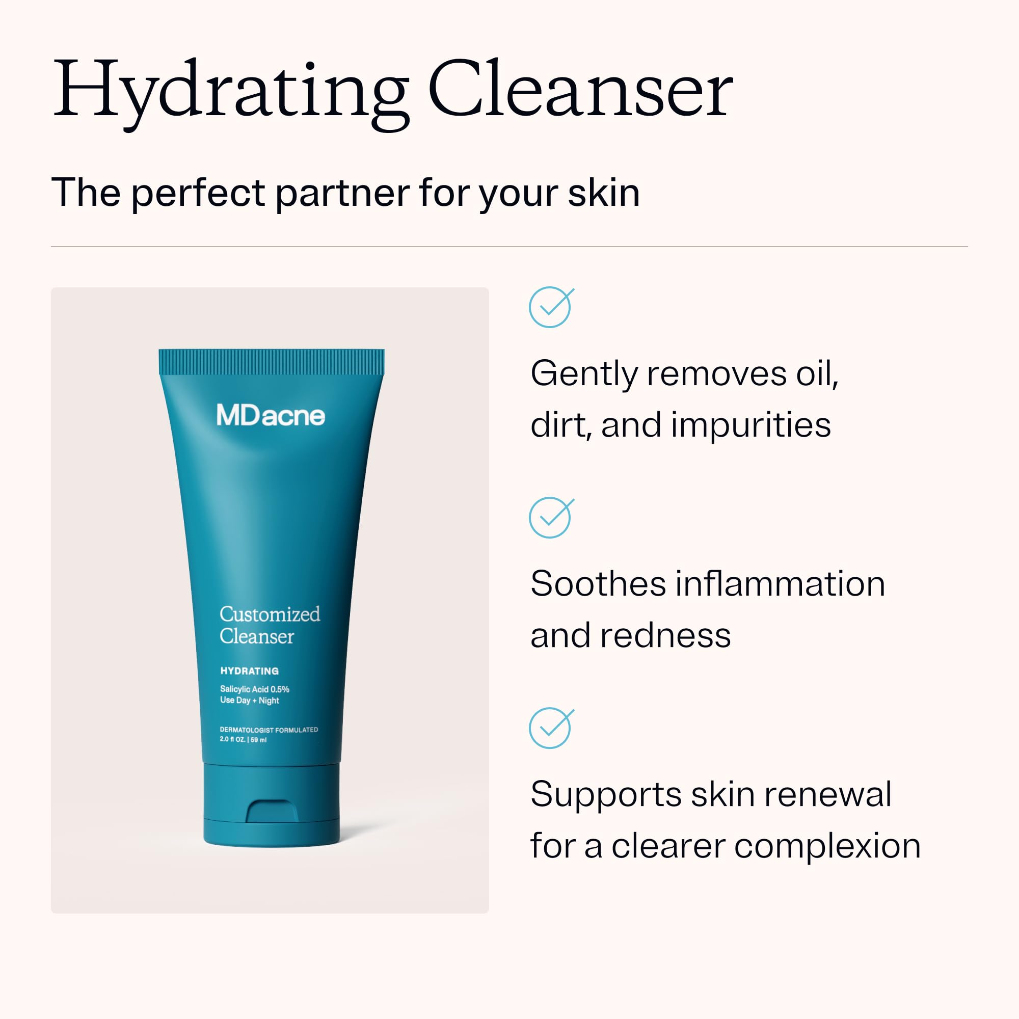 MDacne Hydrating Cleanser foamy lather ready for daily use.