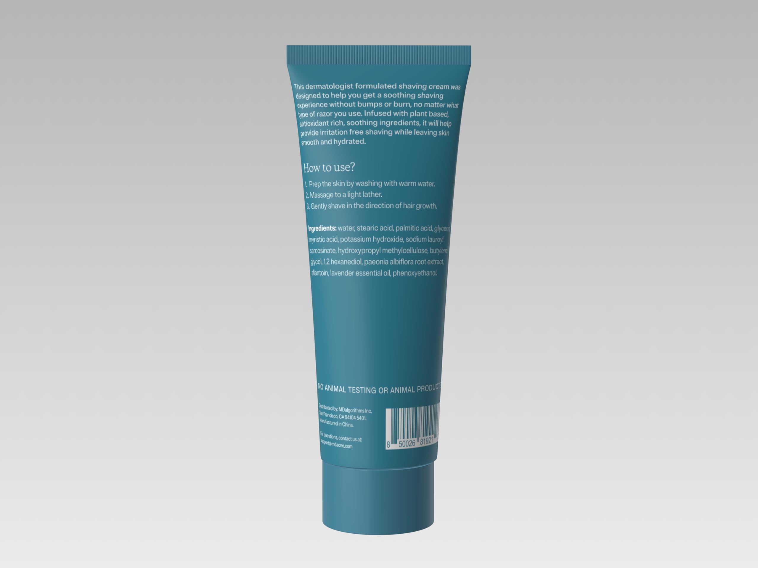 MDacne shaving cream travel-size compact for on-the-go use.