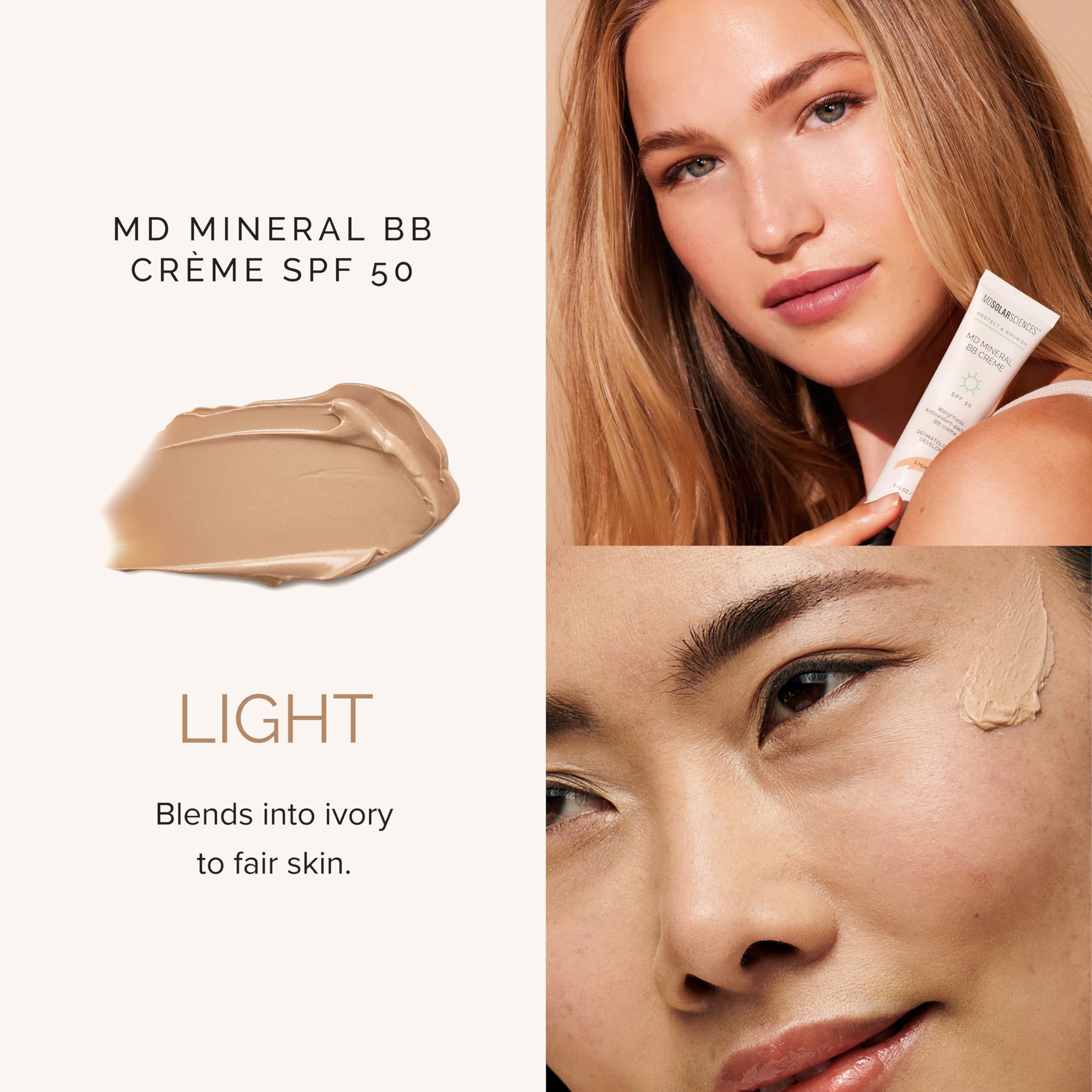 MDSolarSciences Mineral BB Creme SPF 50 bottle highlights mineral protection.