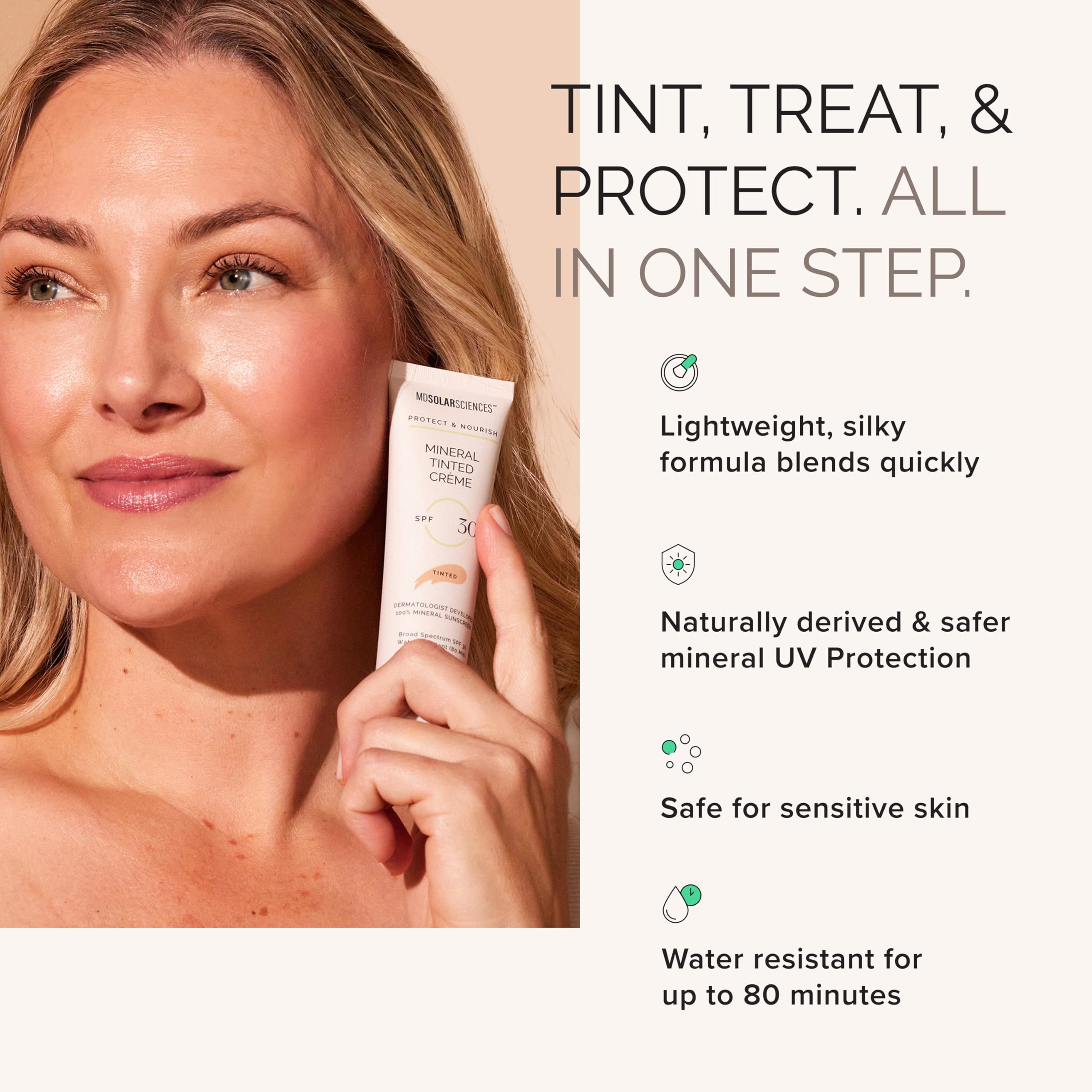 MDSolarSciences mineral tinted crème sunscreen matte finish swatch on skin.