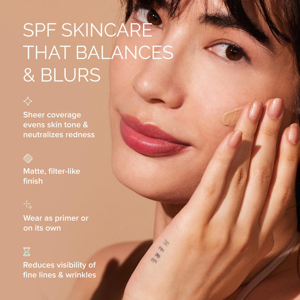 MDSolarSciences tinted crème applied on skin shows natural, sheer coverage.